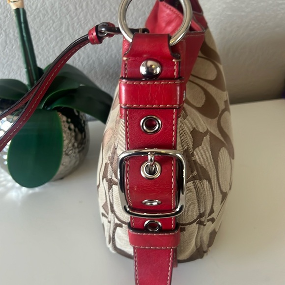 Coach Vintage Brown and Red Leather Zoe Hobo Bag EUC - Picture 3 of 13